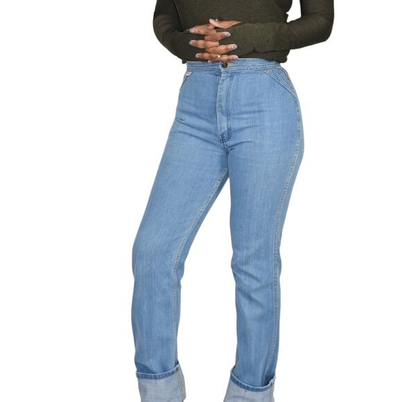 Vintage Renard Jeans Blue High Waist Straight Bareback 80s French Cut Tight 25 - Picture 6 of 16